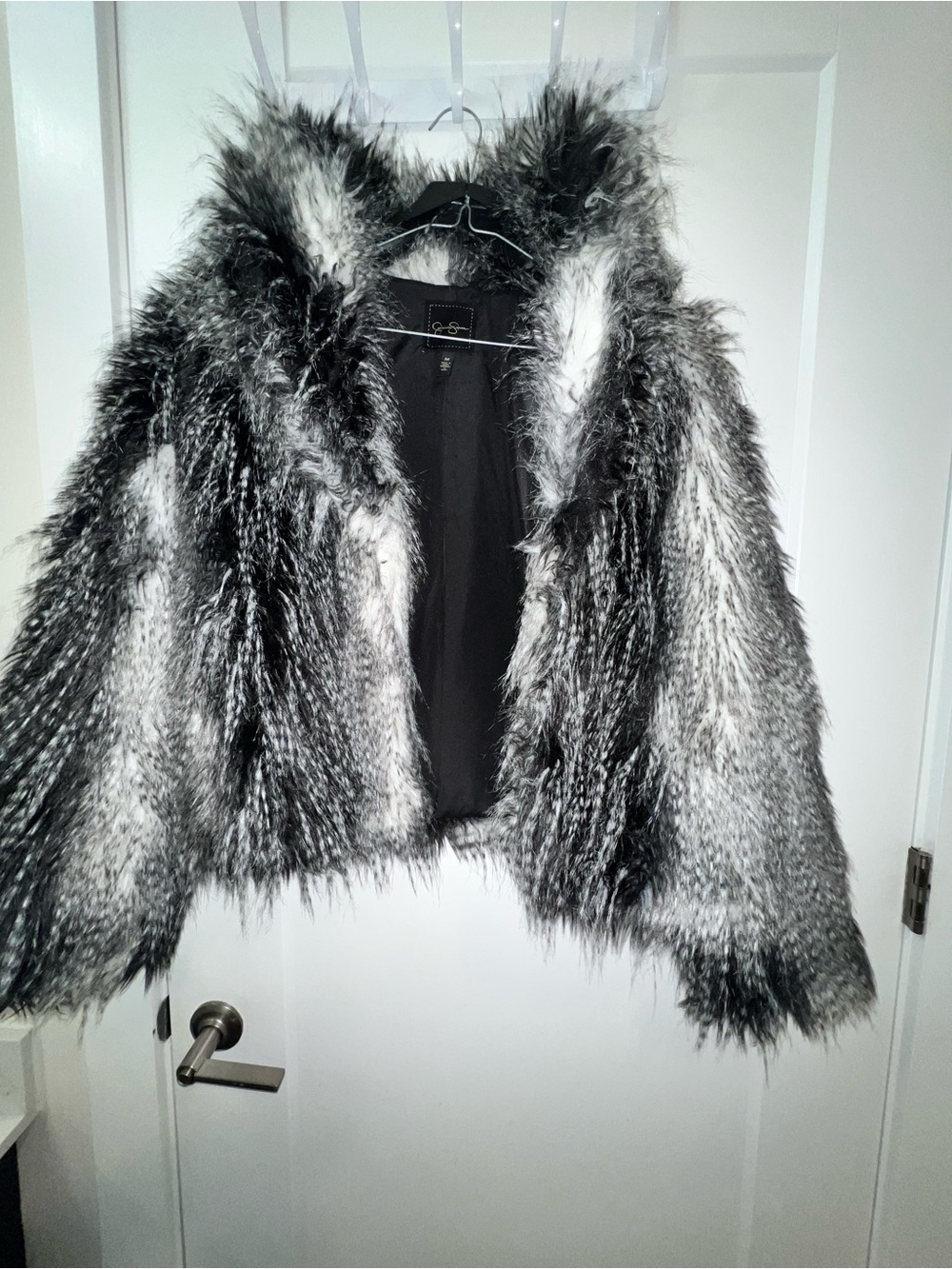 Jessica Simpson Black & White Faux Fur Hooded Jacket